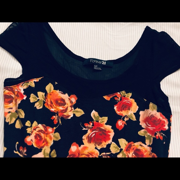 Floral Forever 21 Bodycon Dress with Mesh Sleeves - Picture 2 of 2